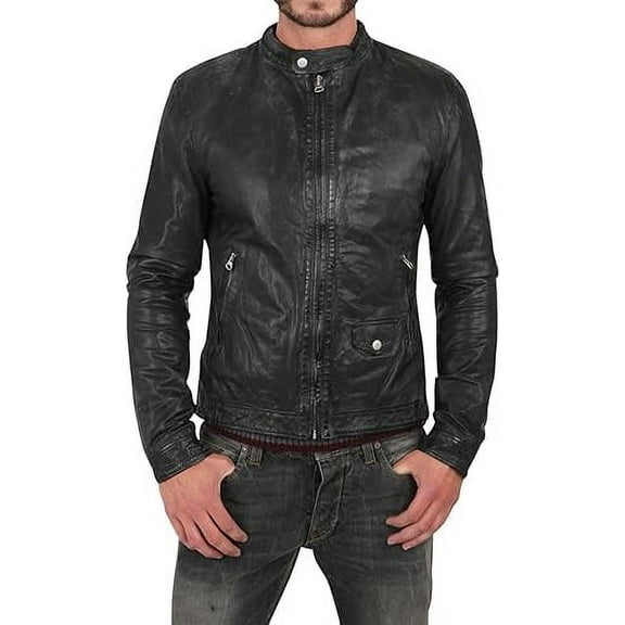 Men Black Leather Jacket Coat Motorcycle Biker Slim Fit Outwear Jackets A747