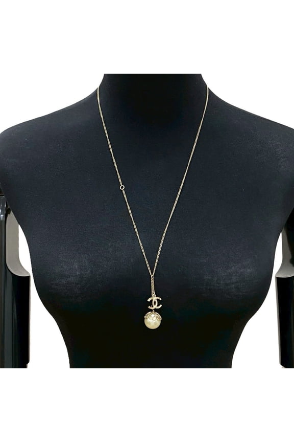 Pre-Owned CHANEL Coco Mark GP Fake Pearl Necklace Choker Pendant Gold 87989 (Good)