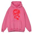 thumbnail image 4 of Sudadera con capucha vintage desgastada con estampado de dragón rojo personalizado para hombre, jersey holgado a la moda, 100 % algodón, ropa de hip hop, 4 of 5