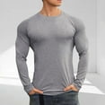 thumbnail image 1 of pstuiky camisas de manga larga para hombre, Blusa informal de color liso con cuello redondo, ajustada, transpirable, elástica y de manga larga para hombre Tops de talla grande para hombre l, 1 of 9