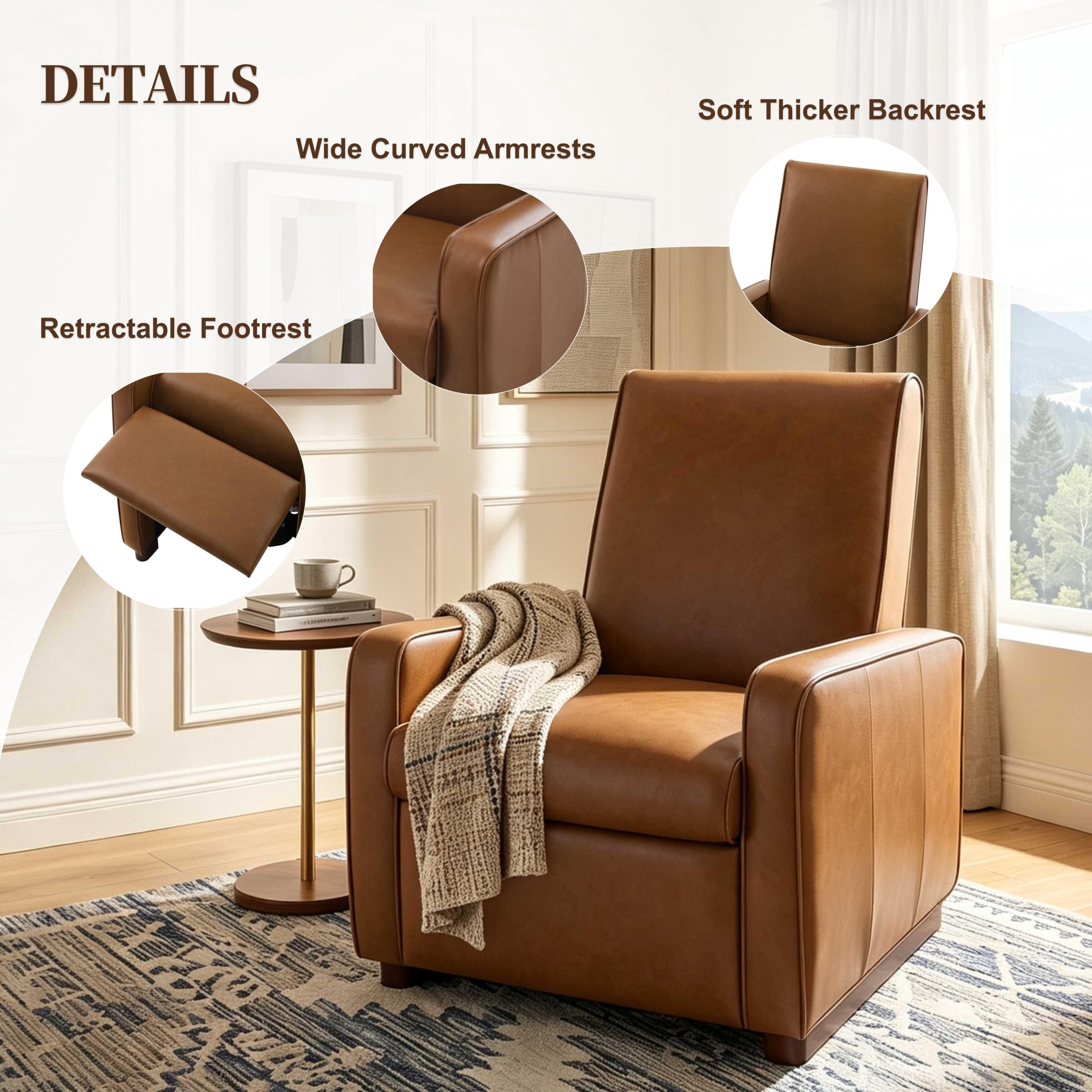 Christopher Knight Home Modern Manual PU Leather Recliner Chair, 2-Position Adjustable Back, Orange