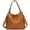 Brown, variant on Slouchy Hobo Handbag for Women, Soft Faux Leather Shoulder Purse with Top Handles and Front Zipper Pockets, Black