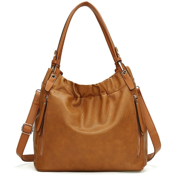 Capamaster Slouchy Hobo Handbag for Women, Soft Faux Leather Shoulder Purse with Top Handles and Front Zipper Pockets, Brown