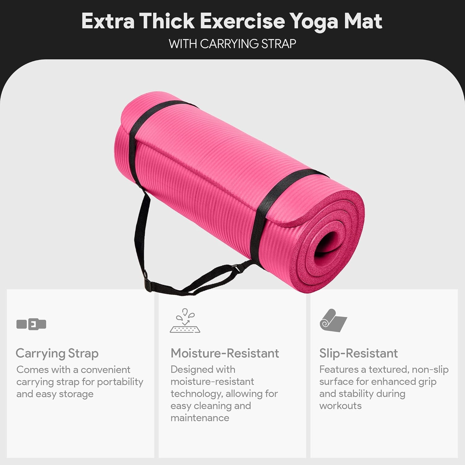 JessieMal Yoga Mat, 1-Inch Extra Thick High Density Exercise Mat, Anti-Tear Exercise Yoga Mat with Carrying Strap, Suitable for Various Yoga Exercises, Multiple Colors