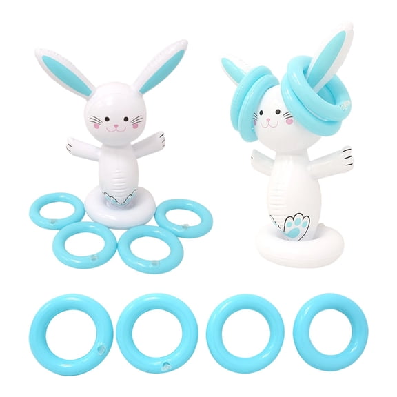 Easter Bunny Ring Toss Game for Kids, Inflatable Bunny Rabbit Toy with 6 Plastic Rings, Indoor Outdoor Party Games for Children Family Easter Activities