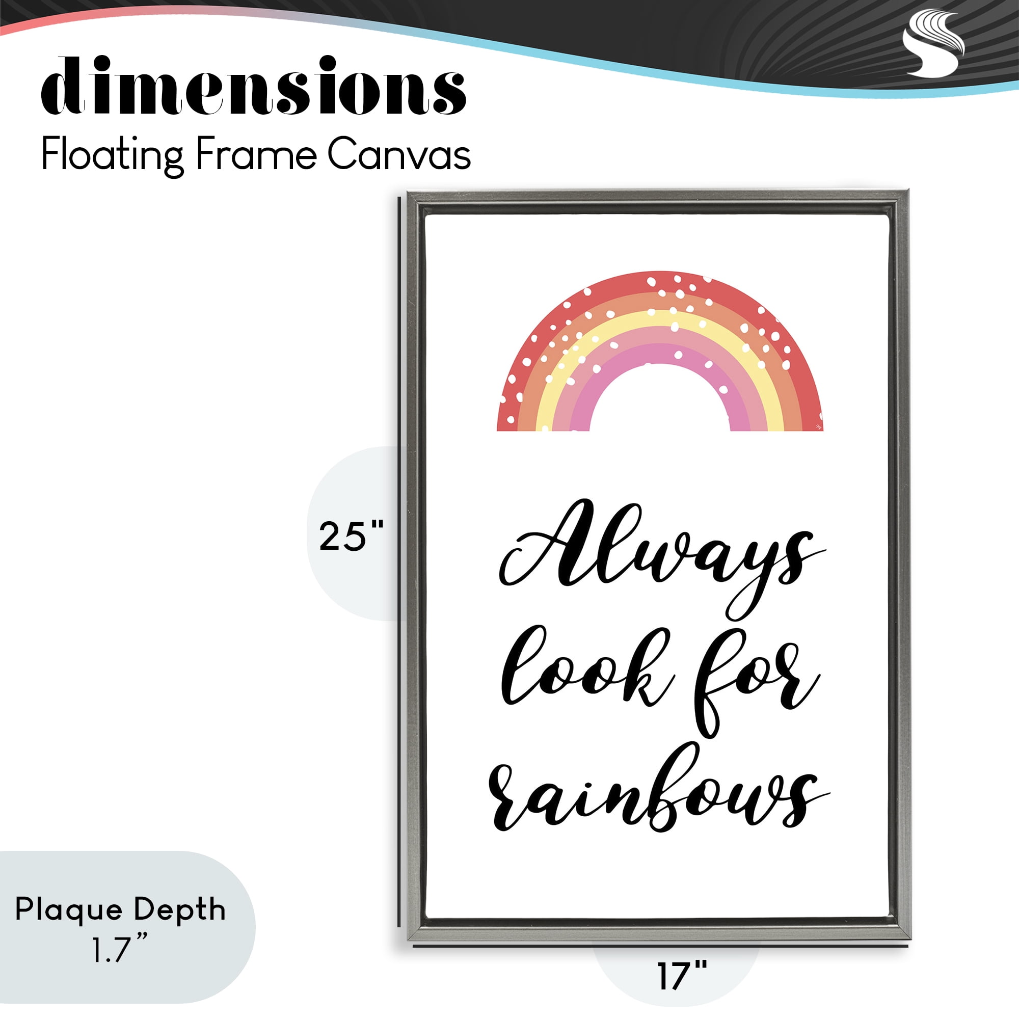 Stupell Industries Always Look For Rainbows Gray Framed Floater Canvas Wall Art, design by Martina Pavlova