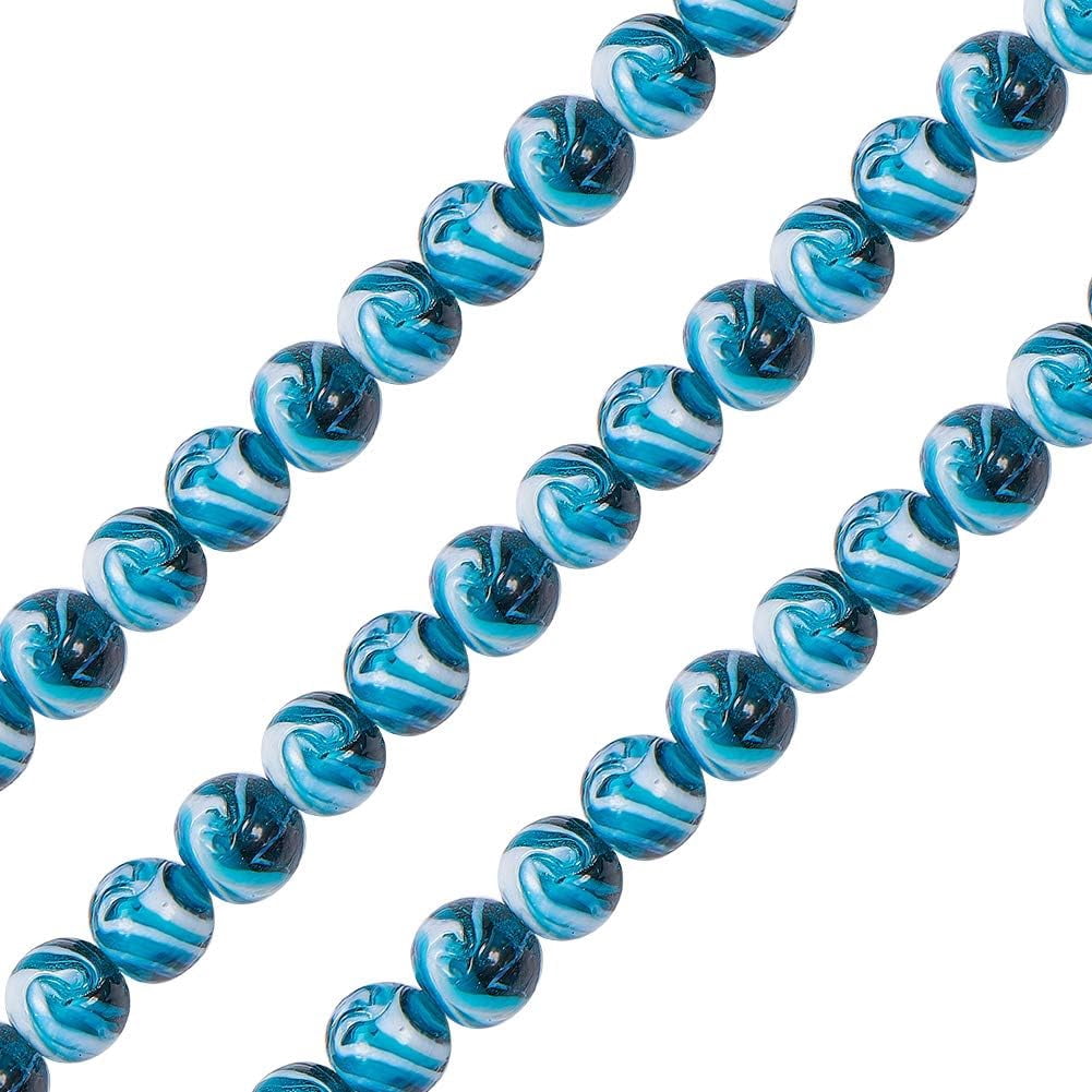 100 pcs 14mm Handmade Lampwork Round Loose Beads for Jewelry Making DIY Bracelet Necklace Darkcyan Hole: 1-2mm