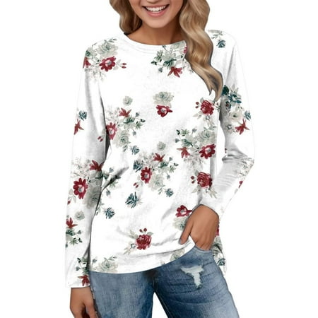 

HLONK Women Daily Tops Long Sleeve Comfortable Gradient Print Blouse Tops Casual Long Sleeve Tunic Round Neck Pullover Shirts