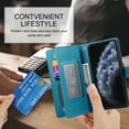 thumbnail image 5 of Allytechgroup Wallet Case for Apple iPhone 11 Pro, 9 Cards Holder + Zipper Pocket + Hand Wrist Shockproof Stand Flip Cover RFID Blocking Phone Case for Women Men, Blue, 5 of 9