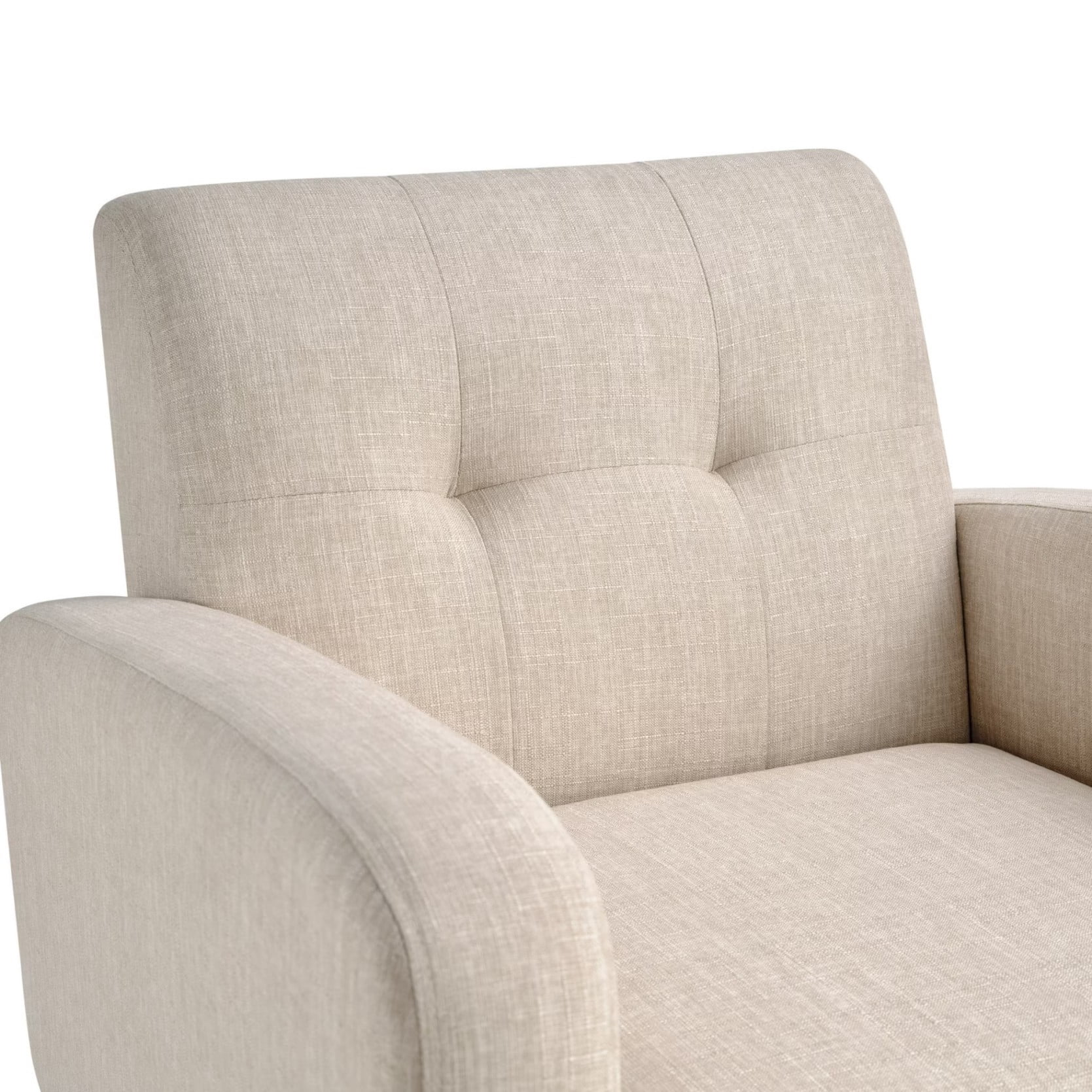 Mid-Century Modern Accent Armchair, Upholstered Fabric Living Room Chair with Deep Seat, Padded Arms & Rubber Wood Legs, Beige
