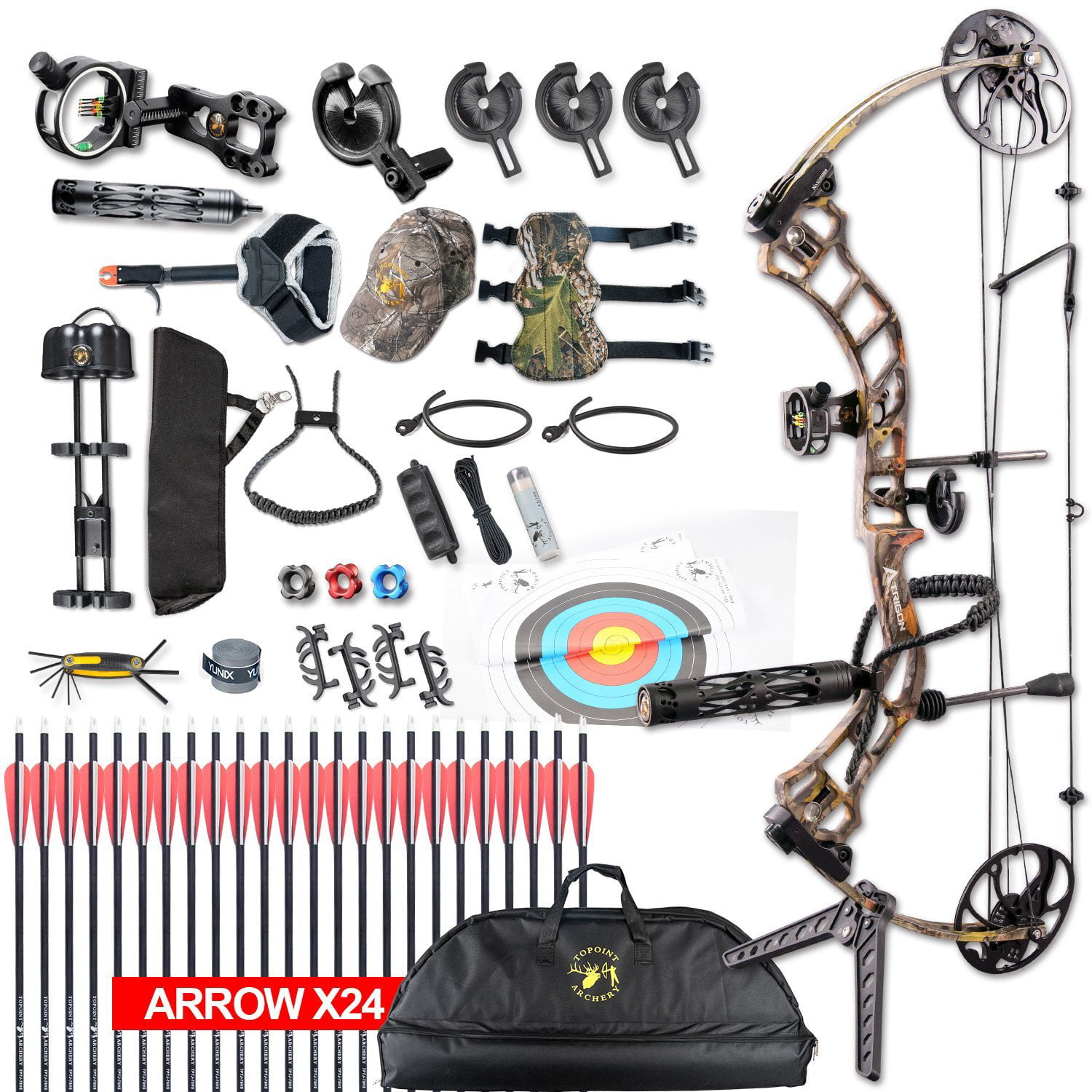 TOPOINT Ship from USA Archery Trigon Compound Bow Package,CNC Milling Bow Riser,USA Gordon Composites Limb,BCY String,19-30 Draw Length,19-70Lbs Draw Weight,IBO 320fps 