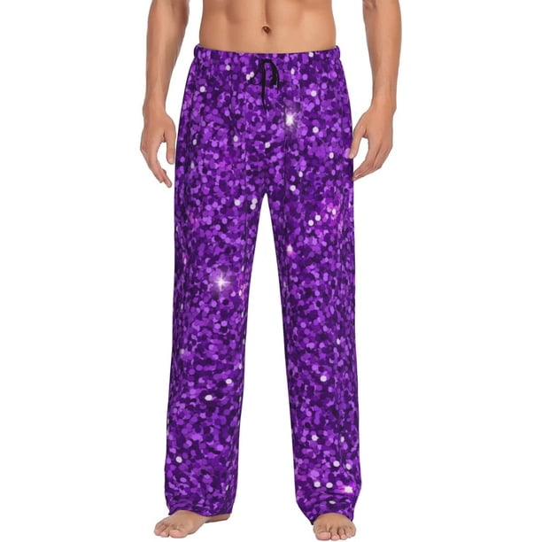 Fotbe Purple Glitter Pantalones de Pijama para Hombre, Pantalones de Dormir, Pantalones de Casa con Cintura Ajustable y Bolsillos-Large