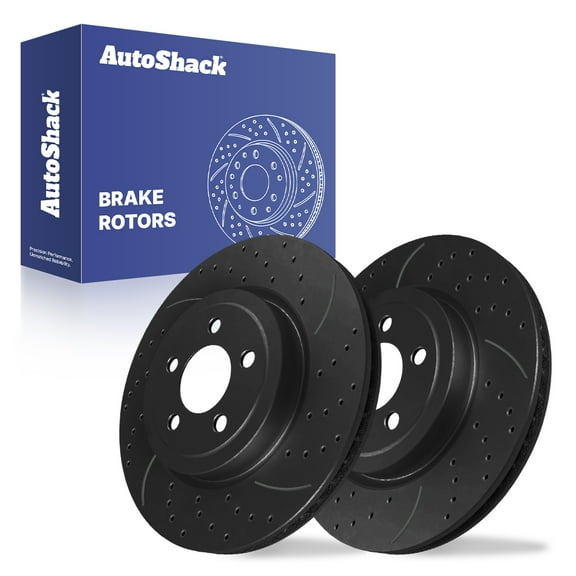 AutoShack Rear Vented Drilled & Slotted Coated Brake Rotors Silver Matte Finish 2-PC Set Replacement for 2013-2019 Ford Explorer 2013-2019 Ford Taurus 2012-2016 Lincoln MKS TurboGuard 13.58" (345 mm)