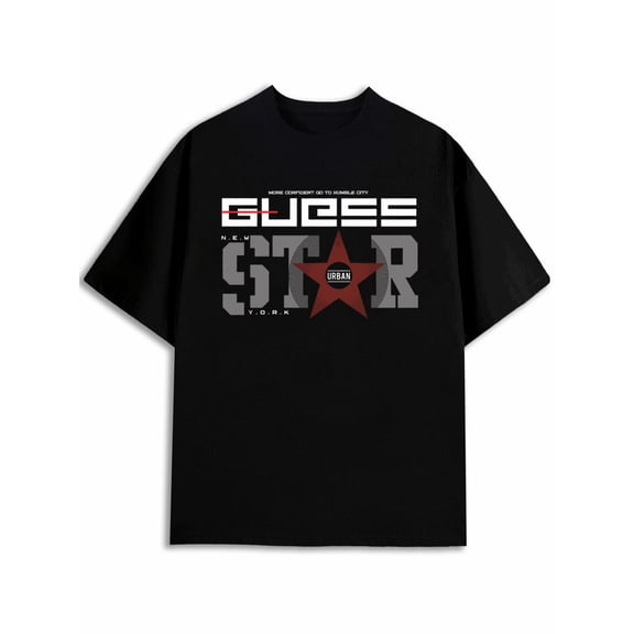Greenink Guess Star Urban Tee men's graphic t shirts black 2026 gifts Hip-hop street style Comfortable loose T-shirt Casual Unisex Shirt Graphic Tee tshirts