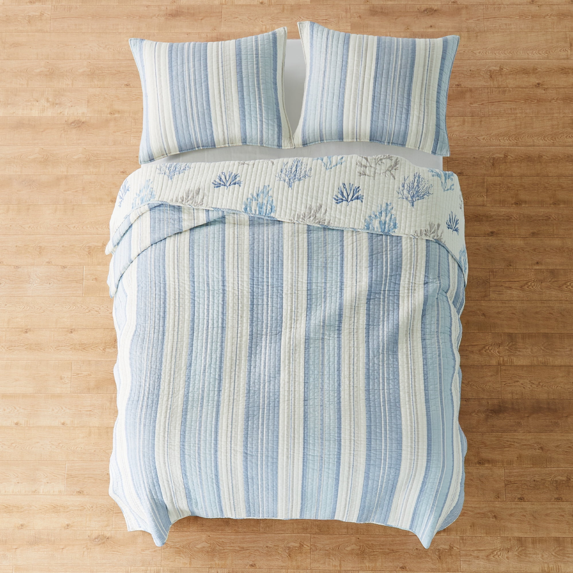 Levtex Home - Ipanema Quilt Set - King Quilt + Two King Pillow Shams - Coastal - Blue, Taupe and Cream - Quilt Size (106x92in.) and Pillow Sham Size (36x20in. ) - Reversible - Cotton Fabric