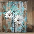 thumbnail image 4 of Farmhouse Flower Floral Shower Curtain, Rustic Teal Turquoise Daisy Shower Curtain Set, Country Blue Wild Garden Plant Fabric Shower Curtain with Hooks, Surreal Bathroom Curtain, 36x70inch, 4 of 6