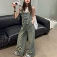 thumbnail image 5 of Splozh Girls Dressy Jumpsuit Girls Denim Overalls Wide Leg Adjustable Big Kids Overall Baggy Boys Y2K Jean Jumpsuits with Pockets Grey,3-4 Years, 5 of 9