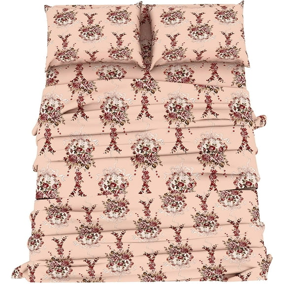 Beauty Threadz 4-Piece 1800 Thread Count Cream Bouquet Floral Microfiber, Full – Deep Pocket