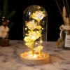 Baofu Valentine's Day Gifts for Her - 3 Gold Rose Leaf Flowers with LED Light in Glass Dome Decorations