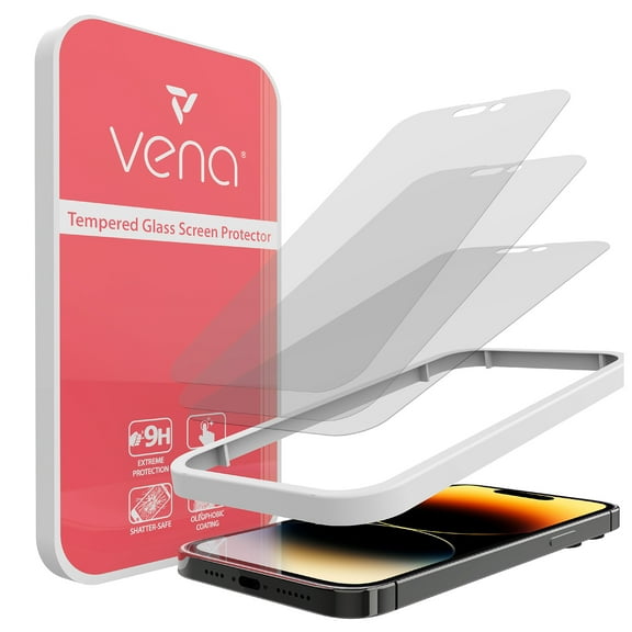 Vena HD Ultra Clear Tempered Glass Screen Protector for Apple iPhone 14 Pro (6.1") - 3 Packs [9H Hardness, Shatterproof Glass] Bubble Free Film with Installation Frame