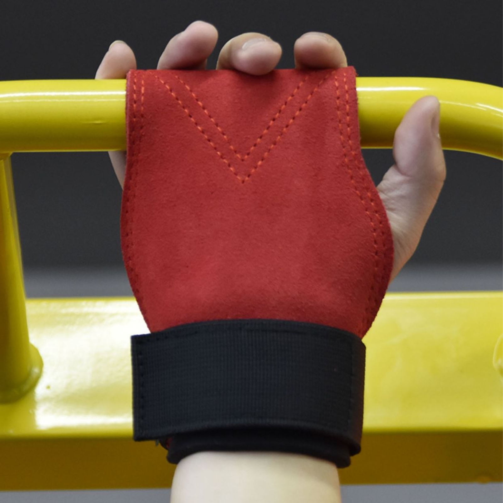 1 Pair Weight Lifting Grip Straps Double Cowskin Deadlifts Pull Up Lifting Gloves Accessories for Gymnastic Fitness Red