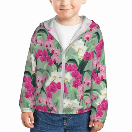 

Sun Hoodie for Kids Colorful Orchids Flowers Long Sleeve Swim Fishing Shirts Sun Protection Zip Up Jacket Clothing Athletic Hoodie