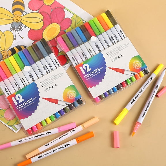 Dry Erase Markers, Double Line Pen Color Hand Account Pen Dream Metal Pen Hand-painted 12 Color Highlighter Marker Pen 2ml, Back to College