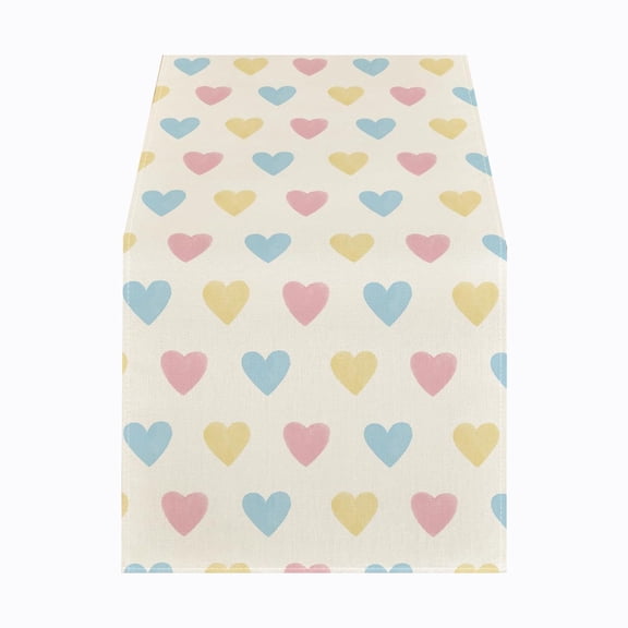 FYTPOV White Flax Table Runner, Valentines Day Decorations, Colorful Hearts Table Runner for Wedding Party, Christmas Runner for Table Home Decor, 13x35 inch