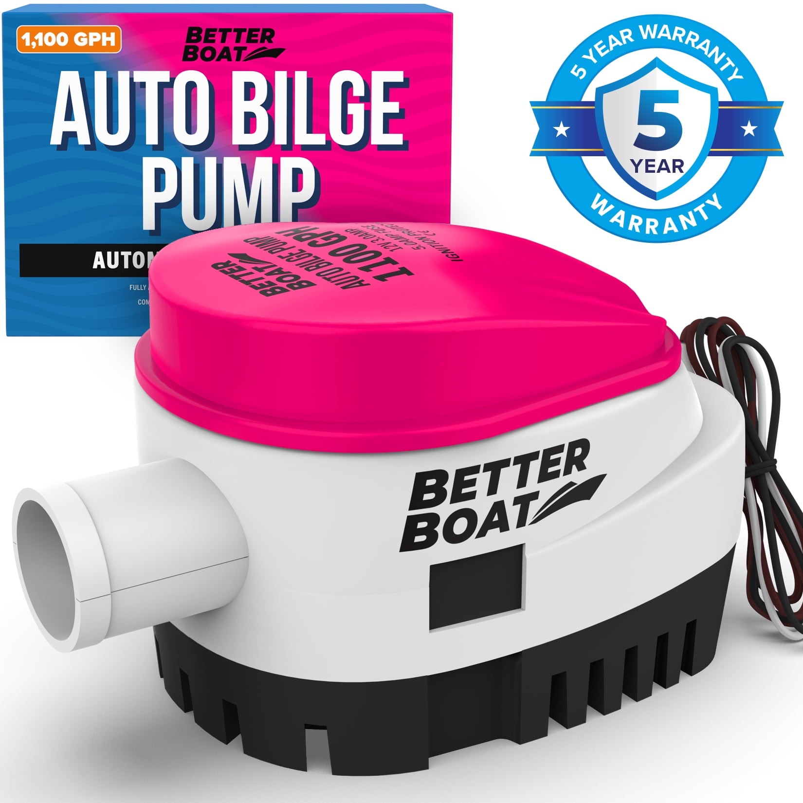 Automatic Bilge Pumps for Boats Auto Bilge Pump 1100 GPH Boat Bilge Pump with Float Switch Built In 12V Bass Boat, Jon Boat and More Small Submersible Pump with 1.1 in Output
