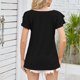 thumbnail image 4 of Camiseta de Mujer Cuello Cuadrado Color Puro Volantes Manga Corta Blusa Superior para Viajes de Verano Negro XL, 4 of 6