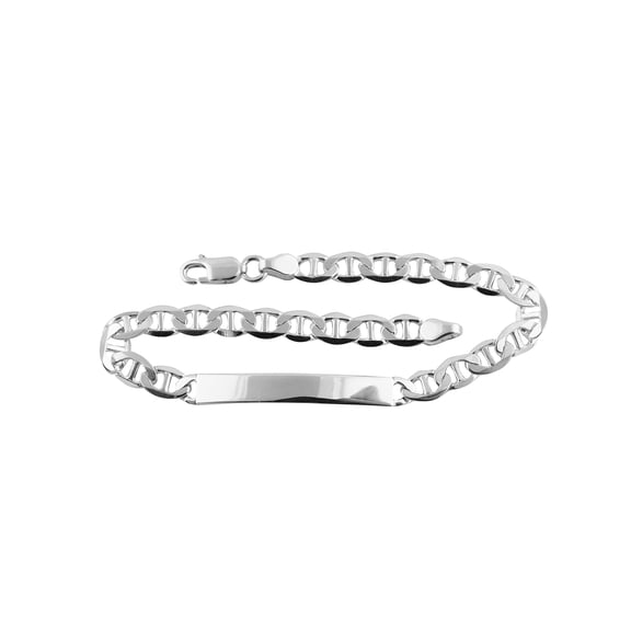 Sterling Silver 8" ID Bracelet, Flat Marina 6mm Chain, Engravable Bar