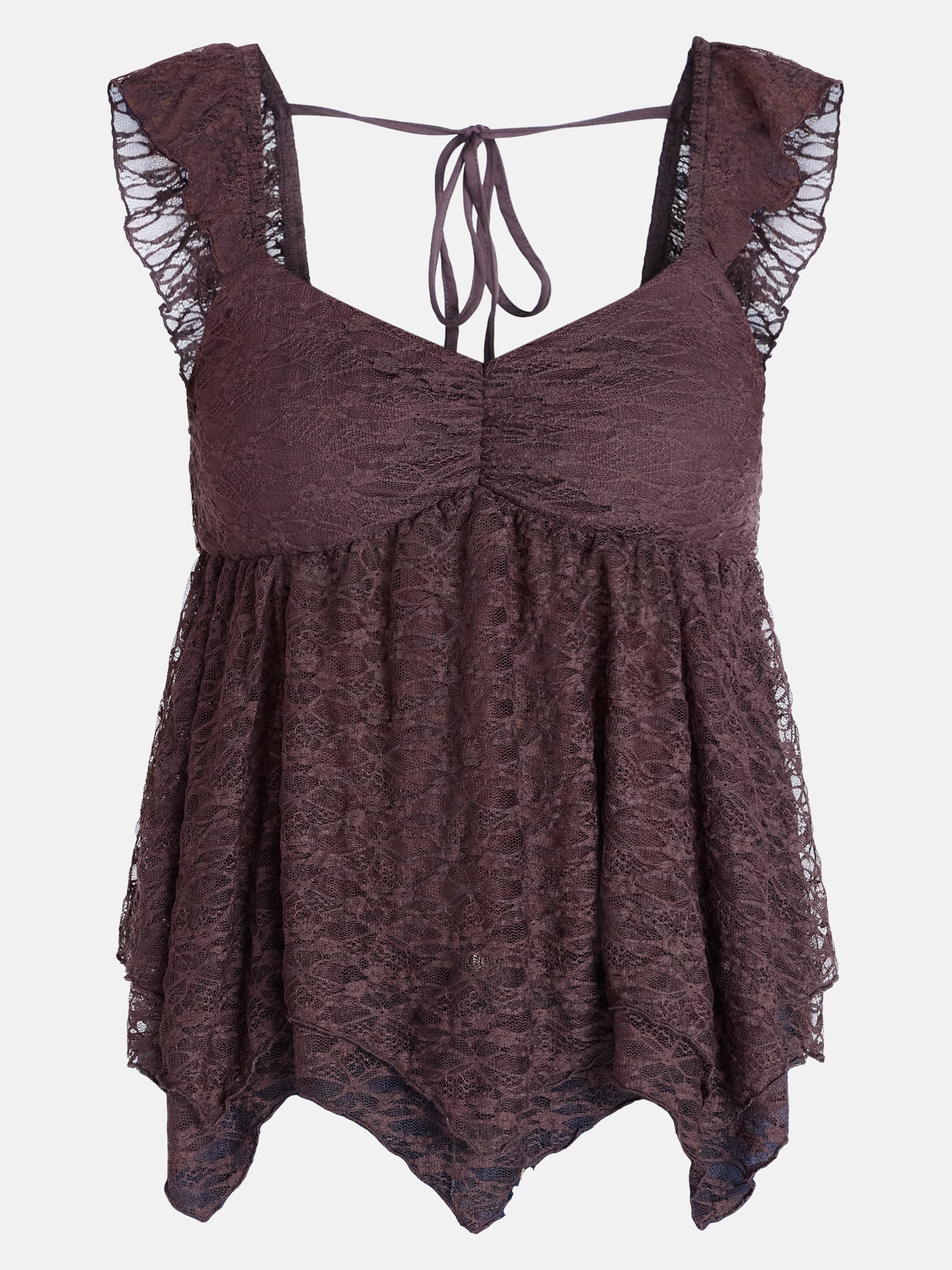 Madden NYC Floral Lace Babydoll Top with Flutter Sleeves, Sizes XXS-XXL