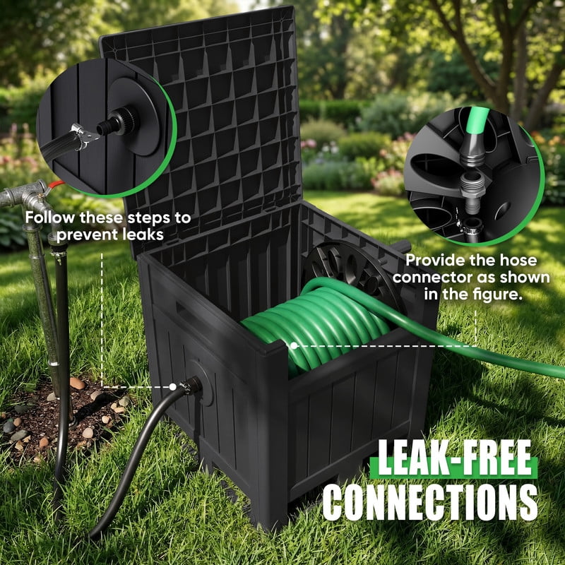 Homall Hose Reel, with Hose Guide, 180 ft Hose Capacity, Hose Hideaway Garden Hose Reel, Black