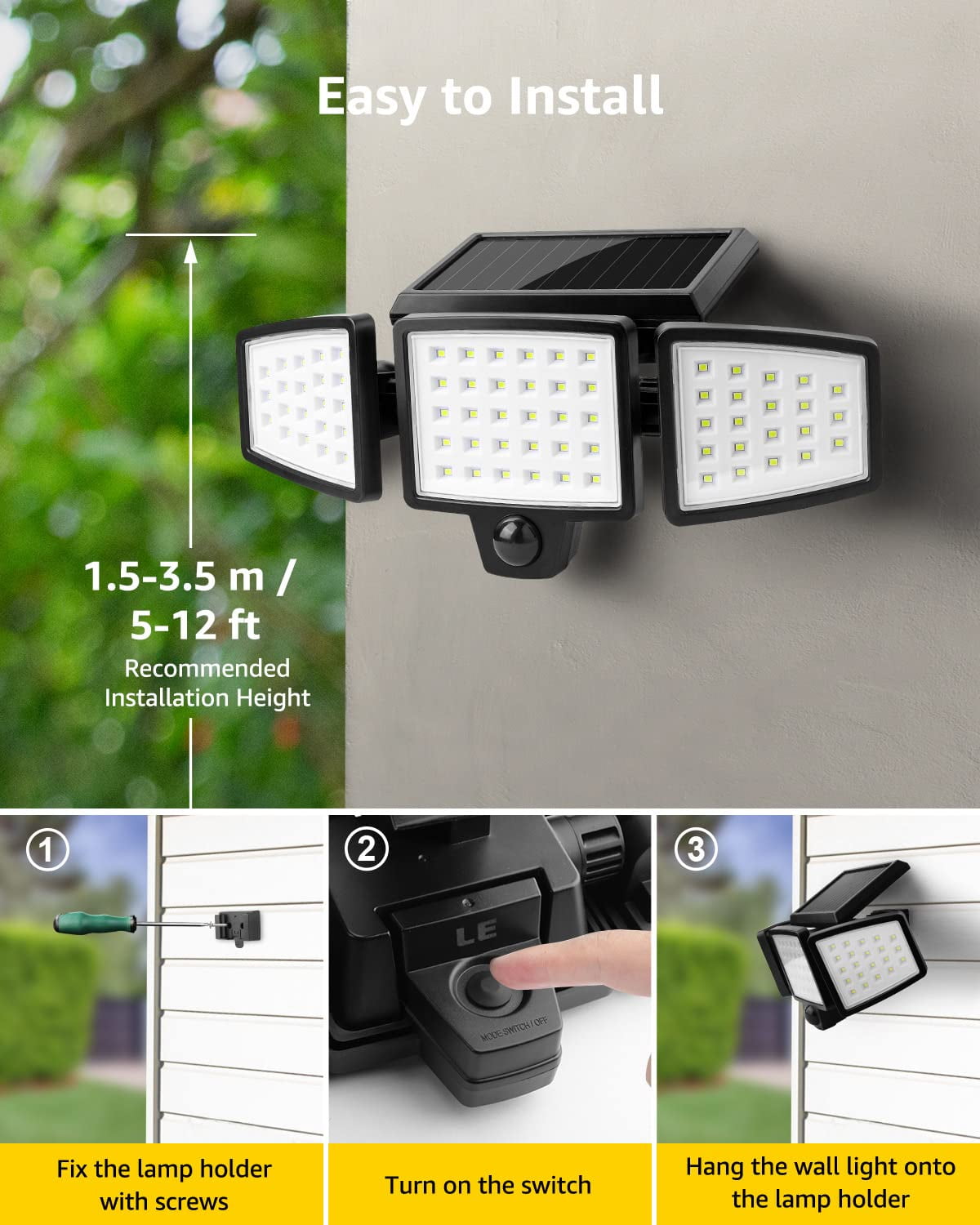 Lepro 2 Packs Solar Flood Lights for Outside 6500K Outdoor Motion