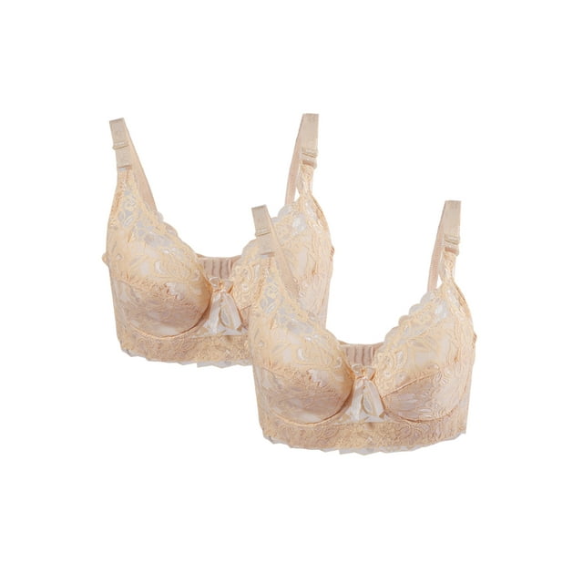 Sostén con cobertura total acolchado floral con aros para mujer de talla grande INSPIRE CHIC Beige-2 Pcs 42/95 Ajuste 40B/C