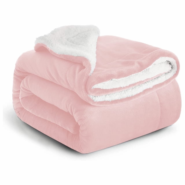 Manta de vellón Sherpa para cama, mantas para sofá, manta gruesa, suave y esponjosa, manta reversible de microfibra (rosa bebé, doble (150 x 200 cm))