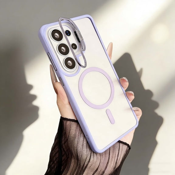 Magnetic Phone Case Clear Compatible with Samsung Galaxy S26 , [With Invisible Ring Camera Kickstand] Anti-fall Shockproof Protective Bumper Ultra Slim Phone Case Cover,Lightpurple