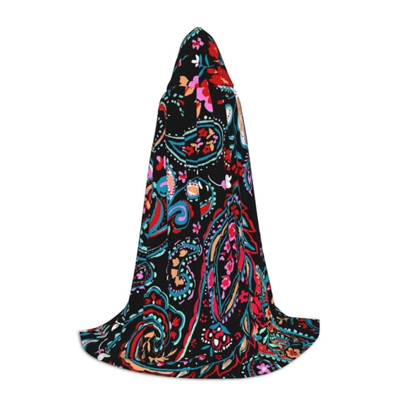 Honeii Paisley Print Poncho Cape, Cloak Coat, Snuggly Hooded Wearable Blanket, Hooded Cape For Teenagers,Halloween Costumes-Small