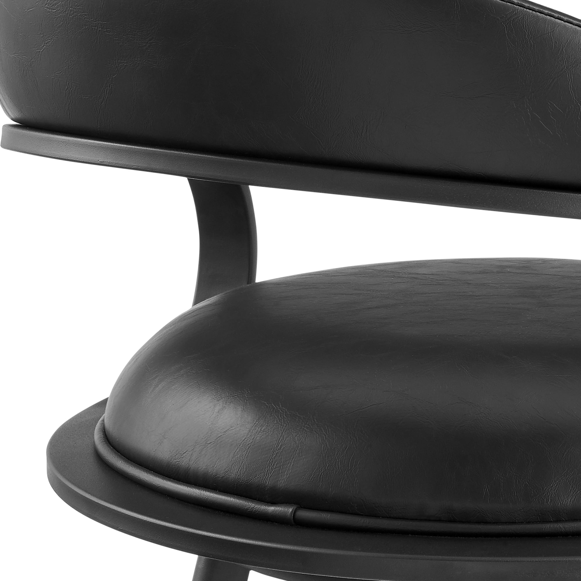 Gardenia 30" Swivel Bar Stool in Black Iron with Vintage Black Faux Leather