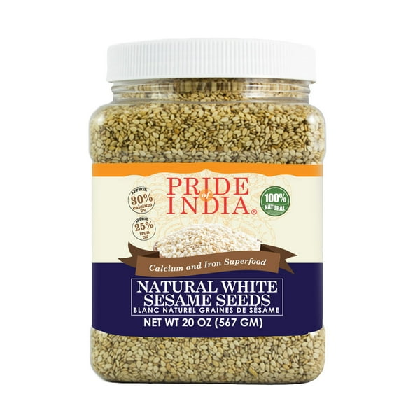 Pride Of India - White Sesame Seeds Unhulled - Calcium & Iron Superfood, 1.25 Pound (20oz) Jar