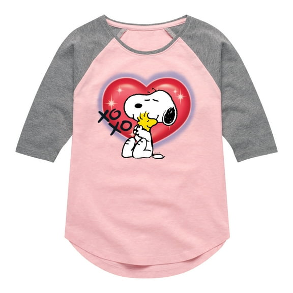 Peanuts - Snoopy Woodstock Graffiti Heart - Toddler & Youth Girls Raglan Graphic T-Shirt