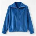 thumbnail image 4 of Women's Soft Fleece Zip Up Jacket Stand Collar Long Sleeve Casual Warm Coat Loose Lightweight Fall Winter Casual Outerwear with Pocket Blue, 4 of 5