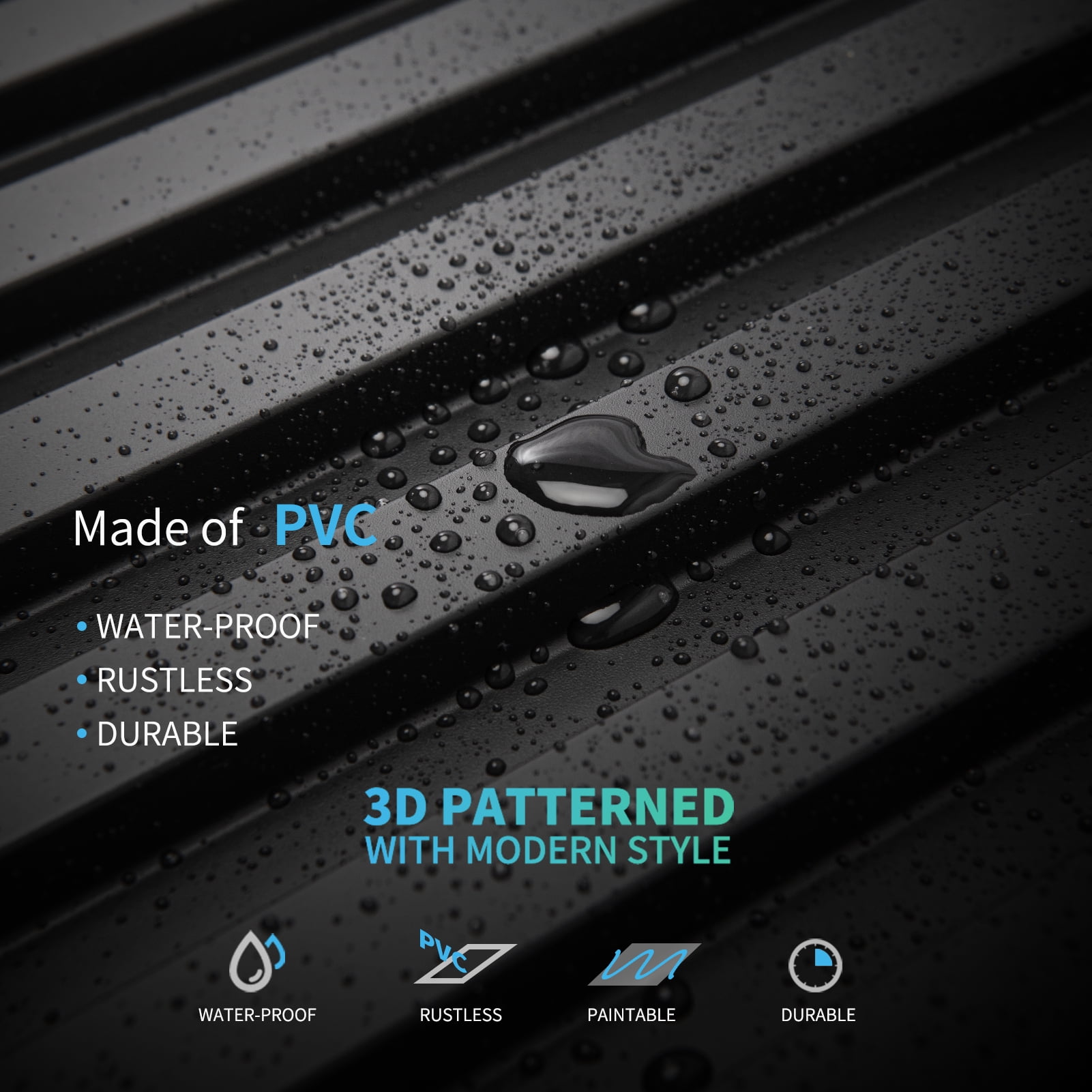 Art3d 19.7"x19.7" Black PVC 3D Slat Wall Panels, 12 Pieces Pack