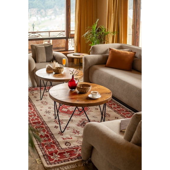 Rugsotic Carpets Hand Knotted Wool & Silk Eco-Friendly Oriental 4'x6' Area Rugs Rectangle Gold Red Classic Traditional Design High Pile Indoor Handmade Rug for Living Room, Bedroom AF0101
