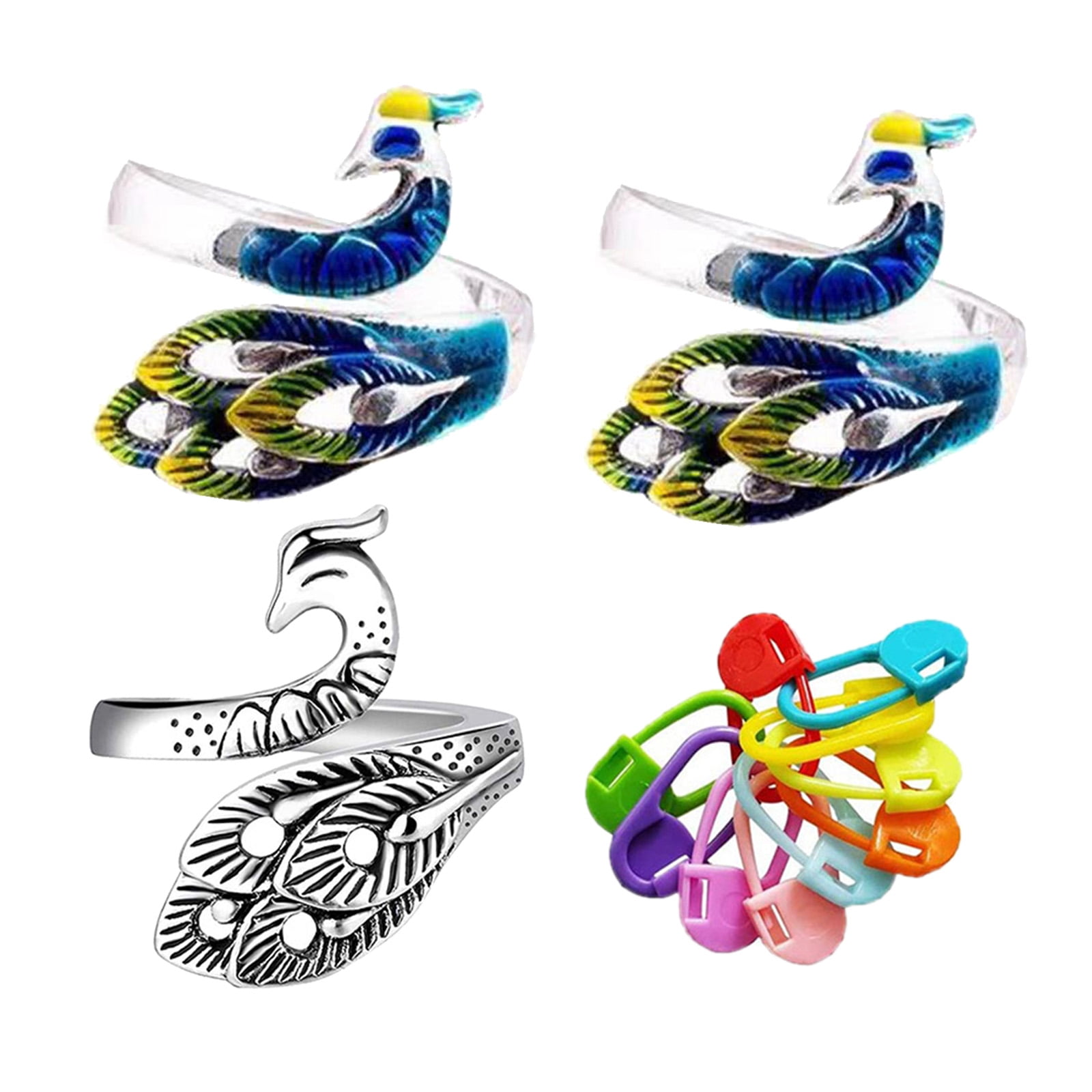 3Pieces Crochet Ring Kit Peacock Ring Accessories for Mom Women
