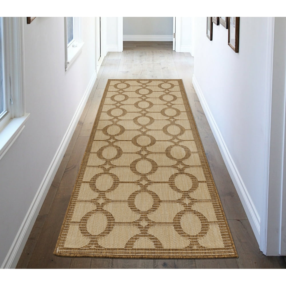 Ottomanson Jardin Collection Natural Circles Design Indoor/Outdoor Jute Backing Area Rugs and