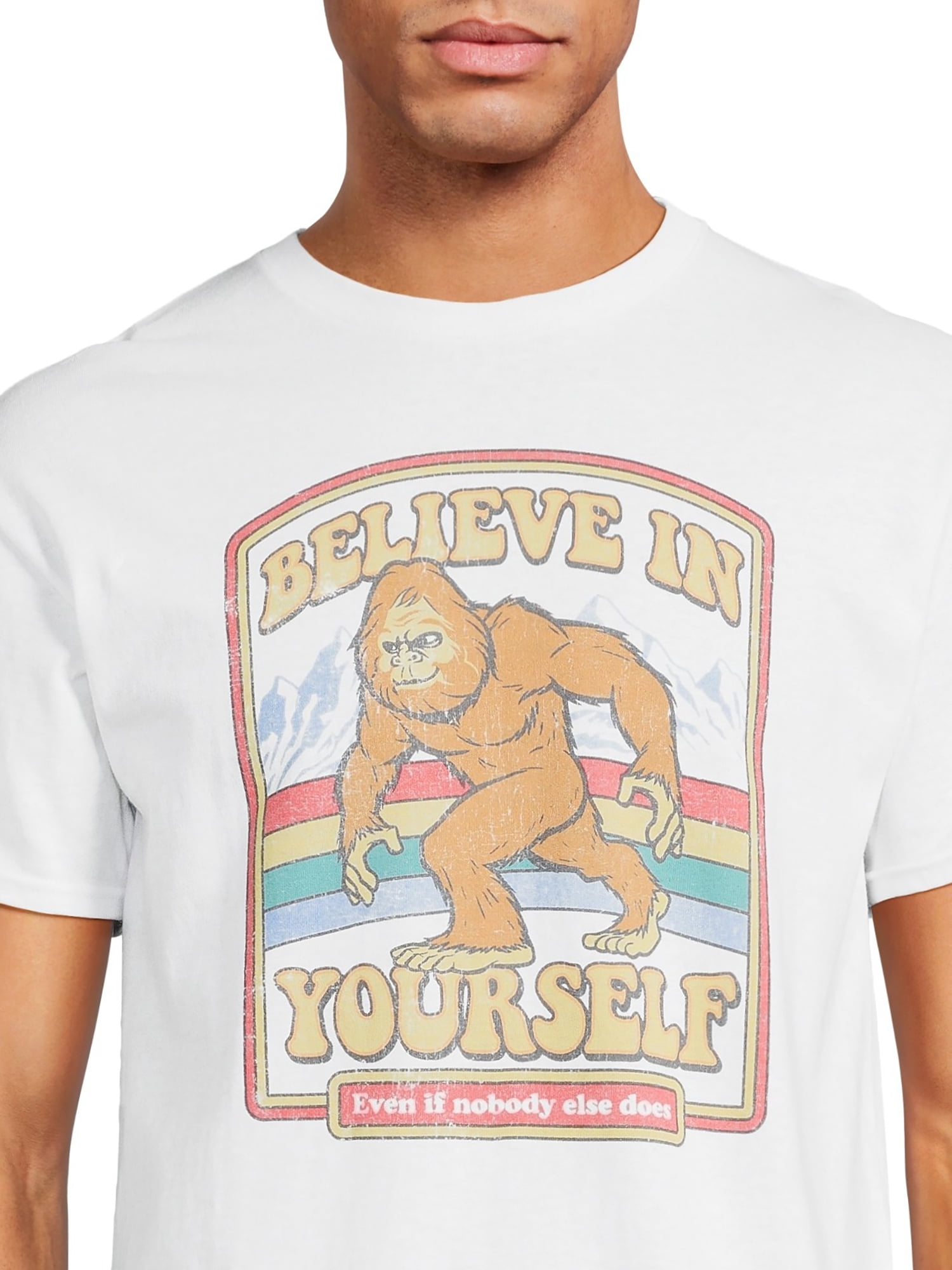 Believe In Yourself Bigfoot Men's Graphic Tee with Short Sleeves, Sizes S-3XL