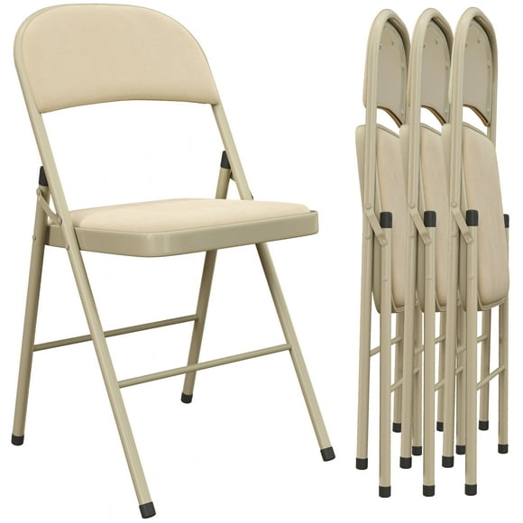 HOMCOM Folding Chairs Set of 4, Foldable Chairs with Cushions, Beige