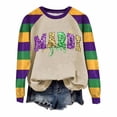 thumbnail image 2 of Sexlip Womens Long Sleeve Sweatshirt Mardi Gras Letter Print Design Contrast Sleeve Soft Fabric Comfortable Silhouette for Casual Occasions Yellow L, 2 of 4