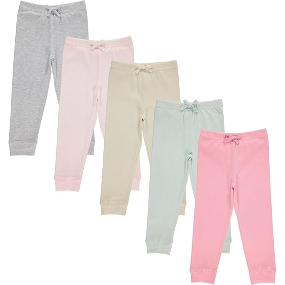 Cudlie 5-Pack Toddler Girls' Jogger Pants, Active Fashion Sweatpants -Soft Cotton Blend, Lightweight, Sizes 3M–4T